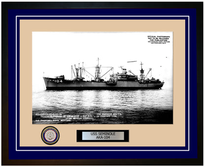 USS Seminole AKA-104 Framed Navy Ship Photo Blue
