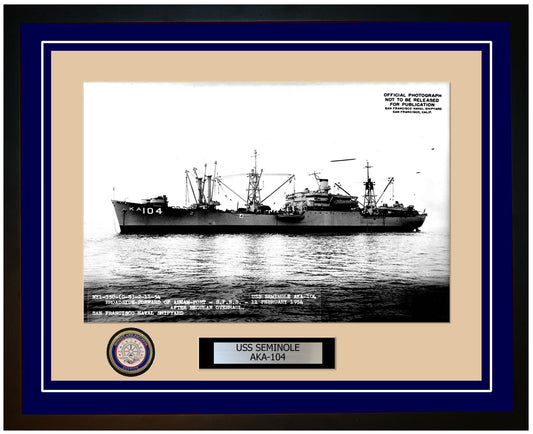 USS Seminole AKA-104 Framed Navy Ship Photo Blue