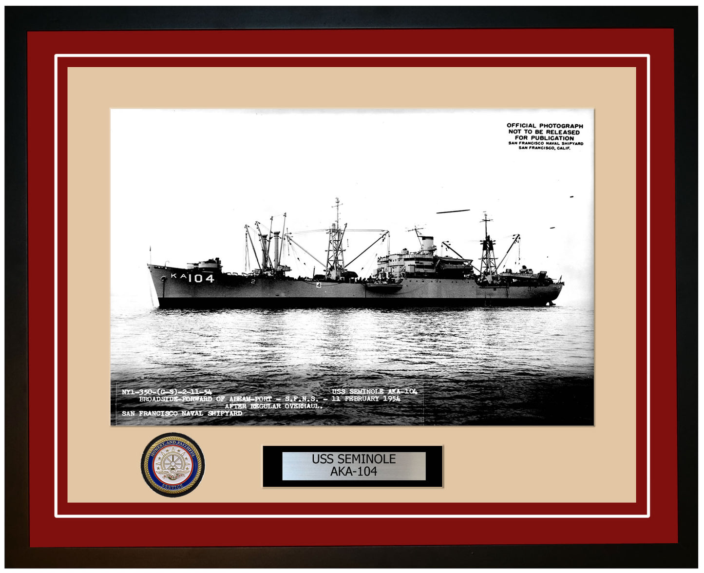 USS Seminole AKA-104 Framed Navy Ship Photo Burgundy