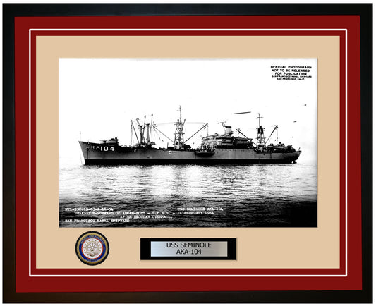 USS Seminole AKA-104 Framed Navy Ship Photo Burgundy