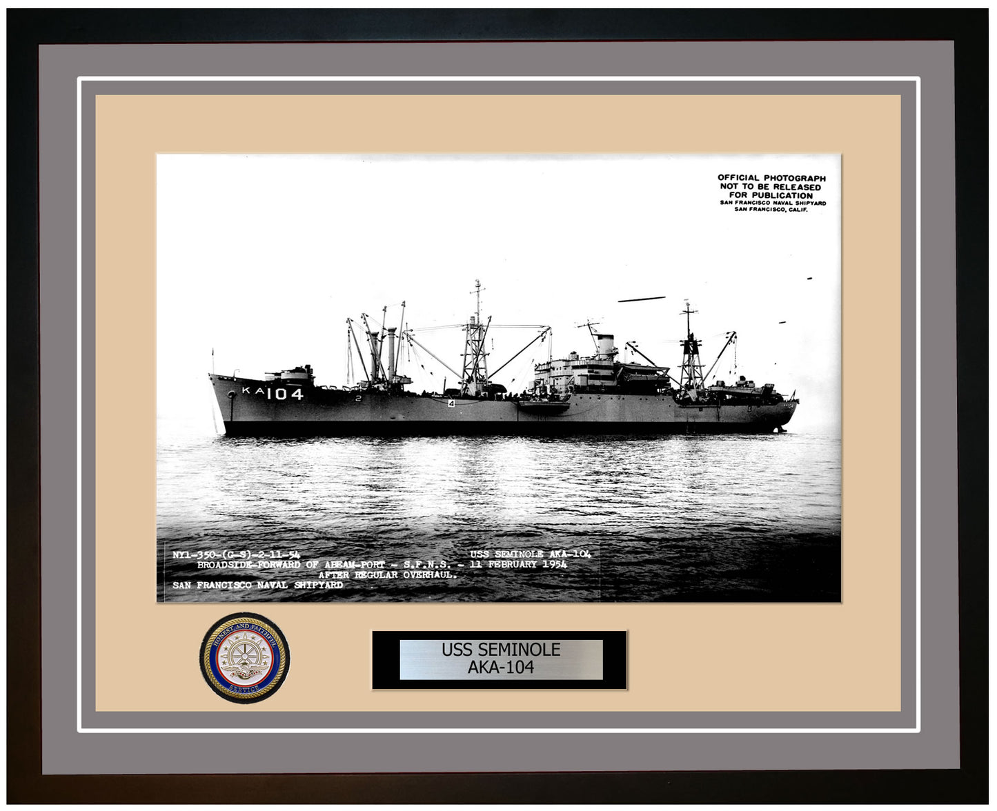 USS Seminole AKA-104 Framed Navy Ship Photo Grey
