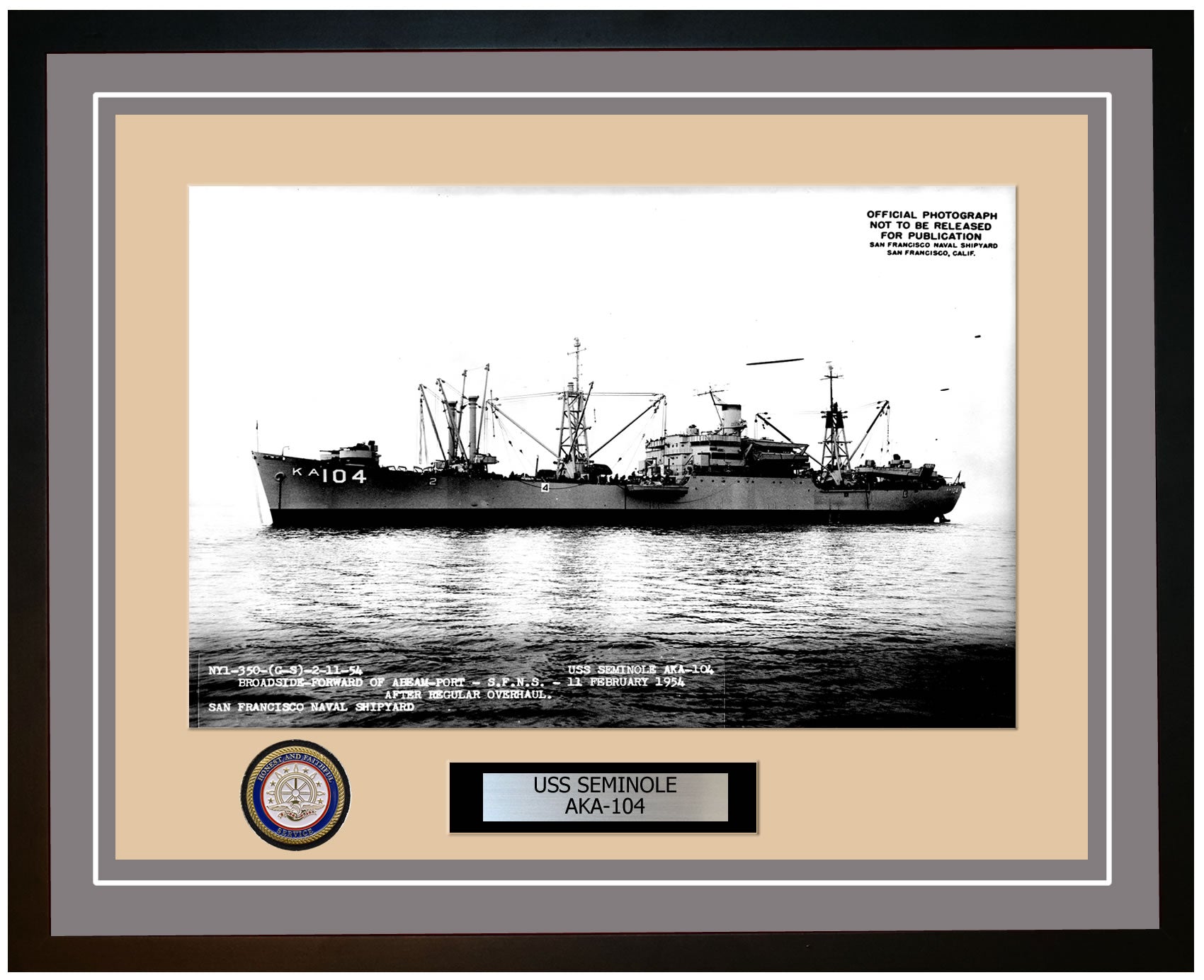 USS Seminole AKA-104 Framed Navy Ship Photo Grey