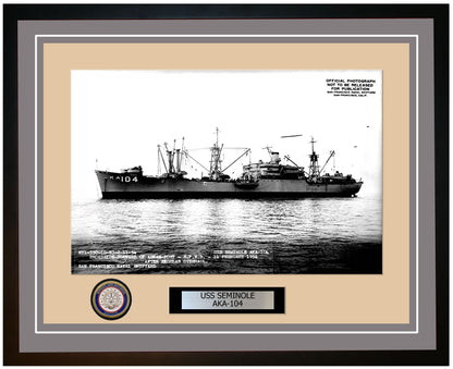 USS Seminole AKA-104 Framed Navy Ship Photo Grey