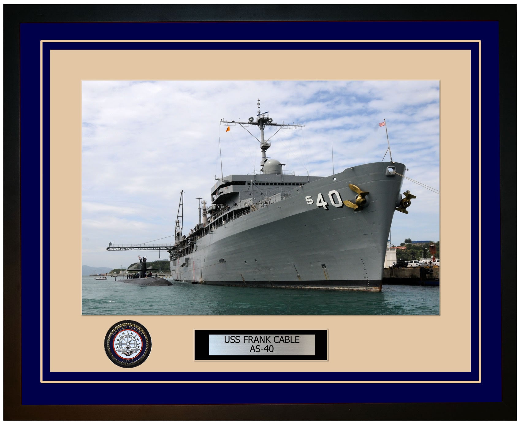 USS FRANK-CABLE AS-40 Framed Navy Ship Photo Blue
