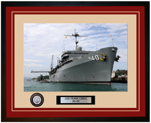 USS FRANK-CABLE AS-40 Framed Navy Ship Photo Burgundy