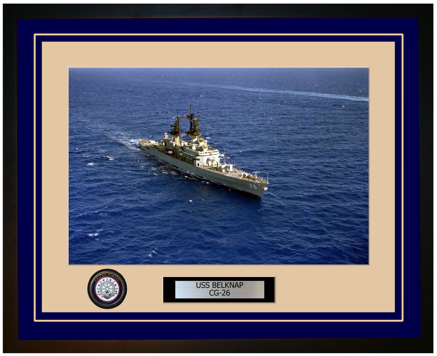 USS BELKNAP CG-26 Framed Navy Ship Photo Blue