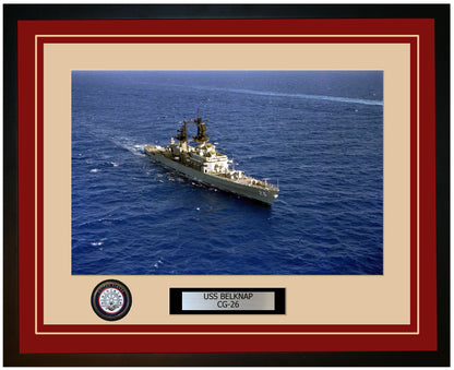 USS BELKNAP CG-26 Framed Navy Ship Photo Burgundy