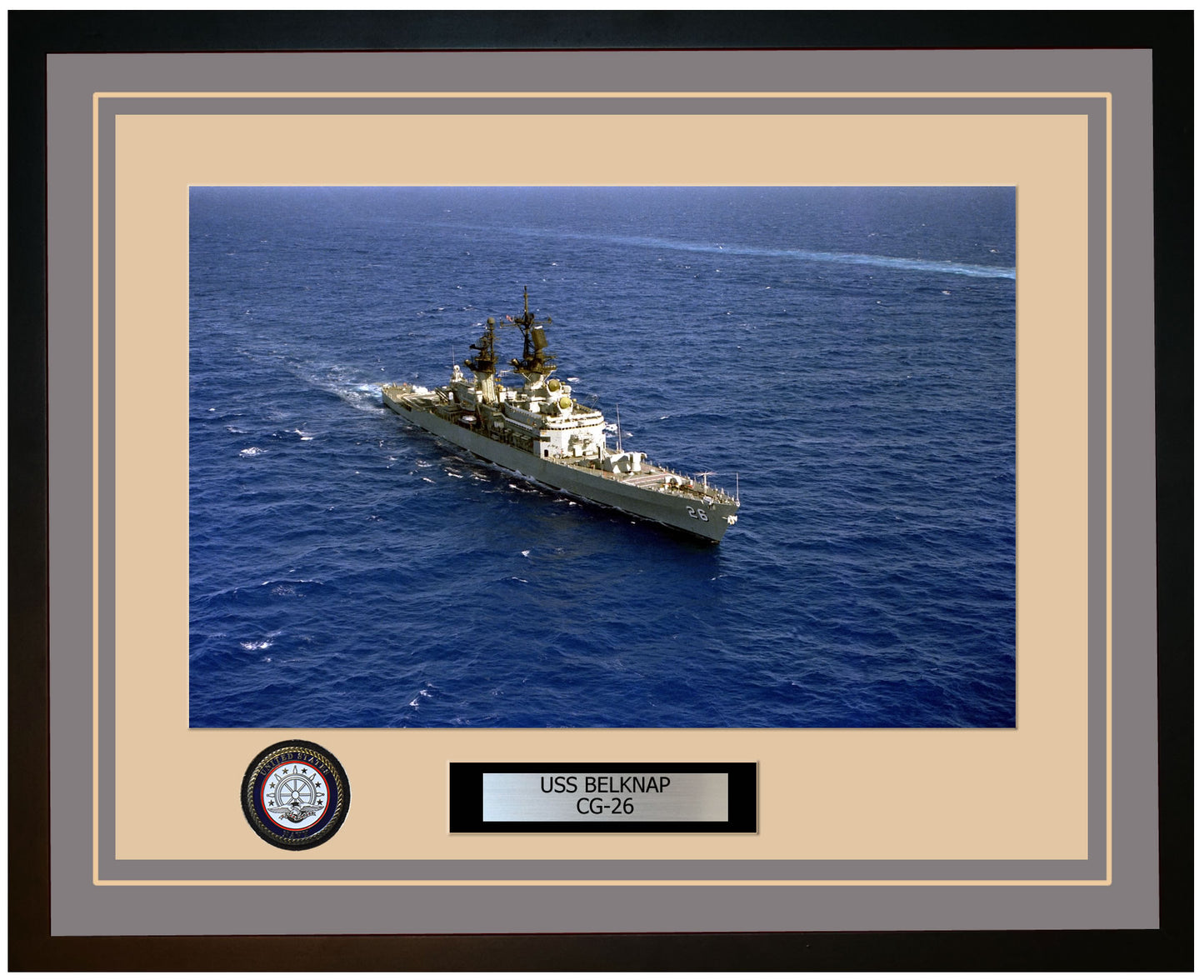 USS BELKNAP CG-26 Framed Navy Ship Photo Grey