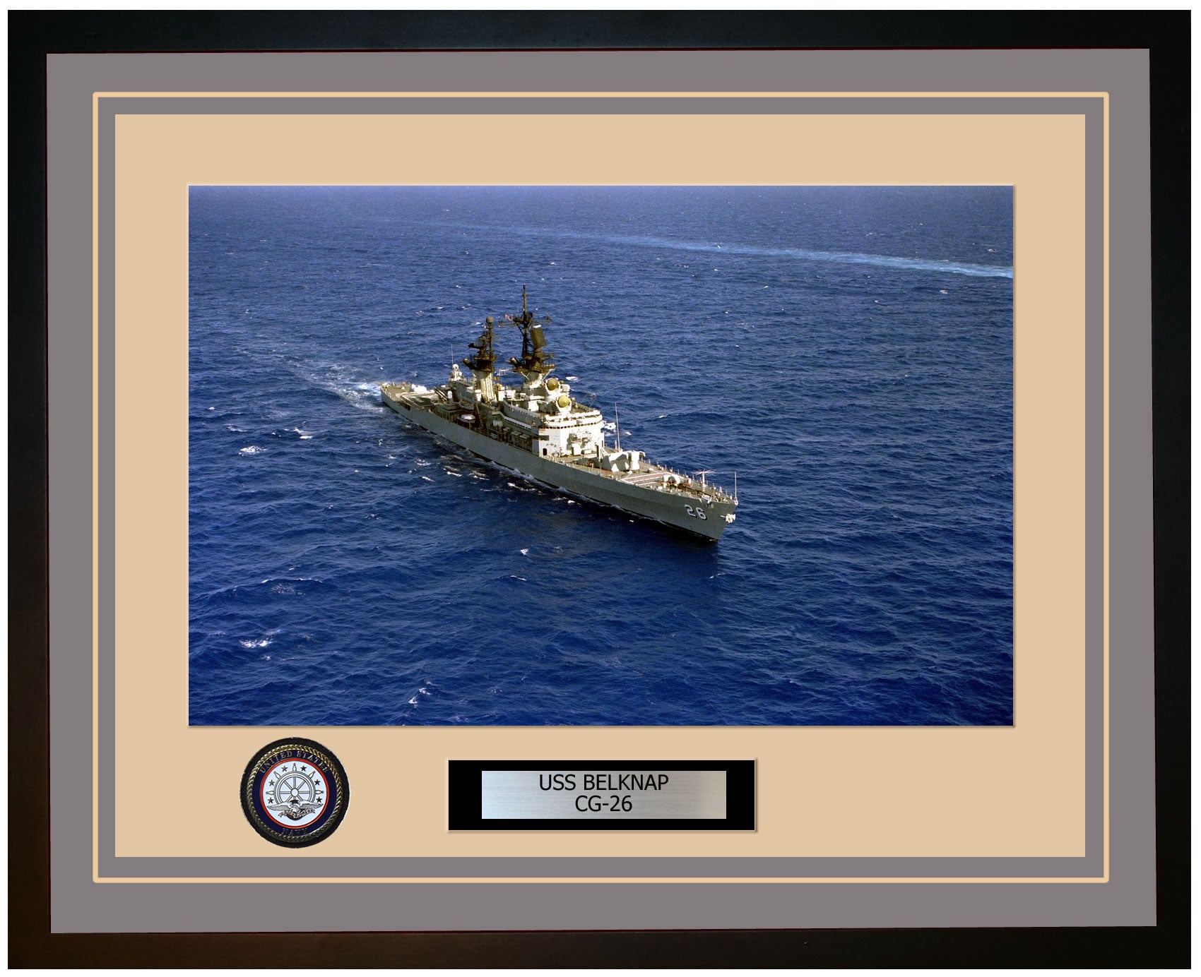 USS BELKNAP CG-26 Framed Navy Ship Photo Grey