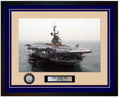 USS CORAL SEA CV-43 Framed Navy Ship Photo Blue