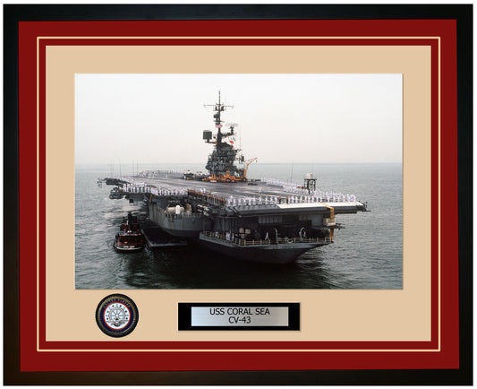 USS CORAL SEA CV-43 Framed Navy Ship Photo Burgundy