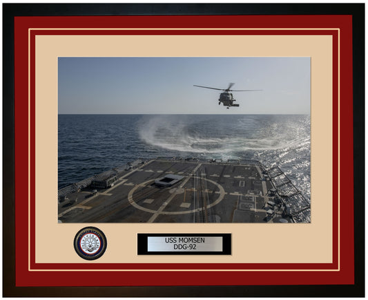 USS MOMSEN DDG-92 Framed Navy Ship Photo Burgundy