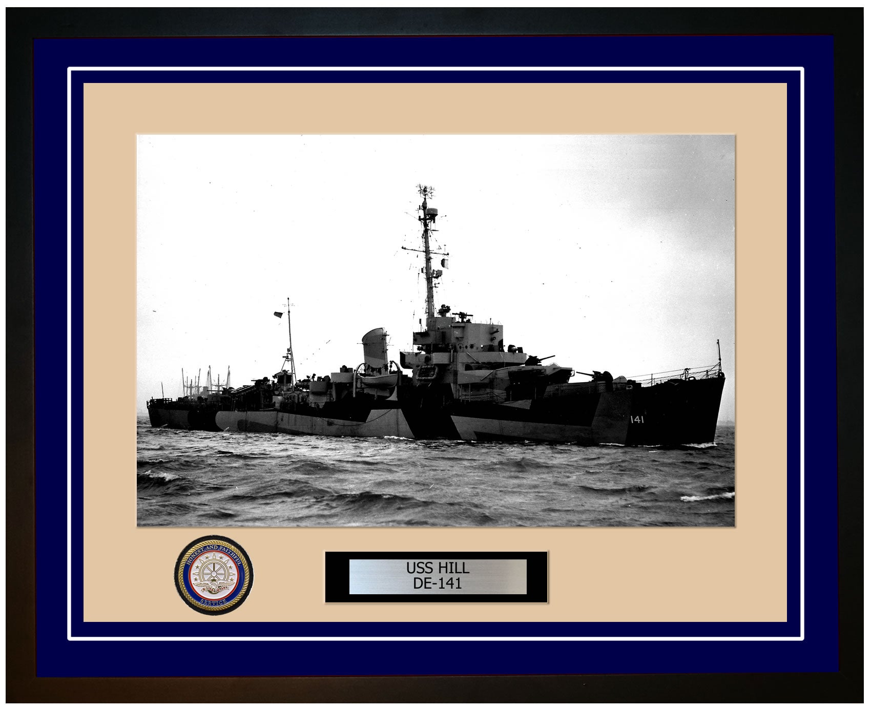 USS Hill DE-141 Framed Navy Ship Photo Blue