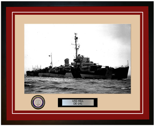 USS Hill DE-141 Framed Navy Ship Photo Burgundy