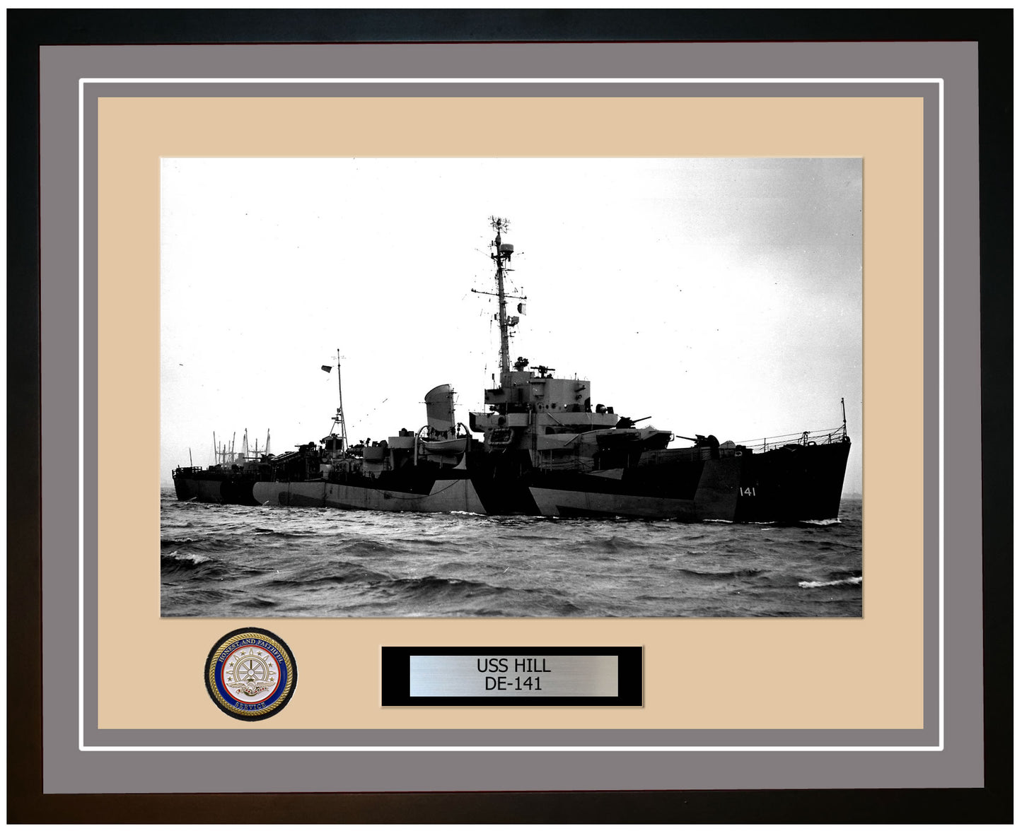 USS Hill DE-141 Framed Navy Ship Photo Grey