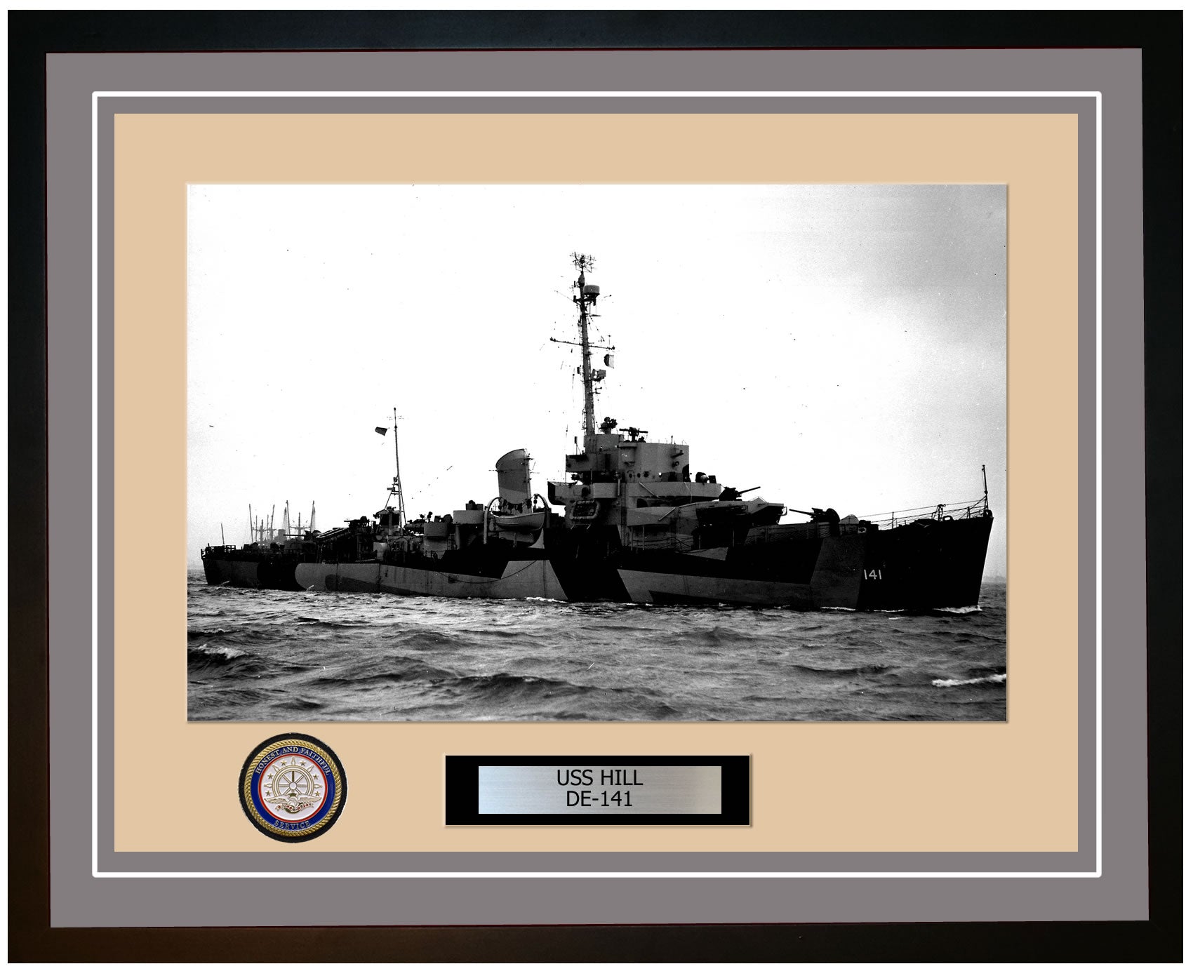 USS Hill DE-141 Framed Navy Ship Photo Grey