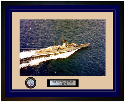 USS HAROLD E HOLT FF-1074 Framed Navy Ship Photo Blue