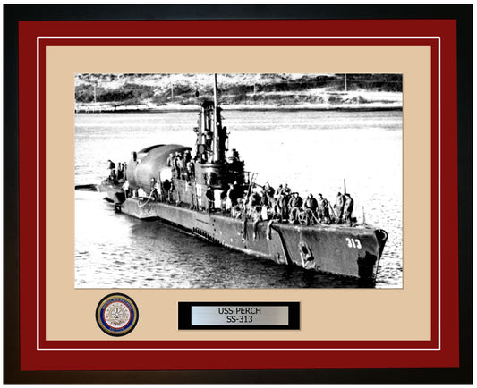 USS Perch SS-313 Framed Navy Ship Photo Burgundy