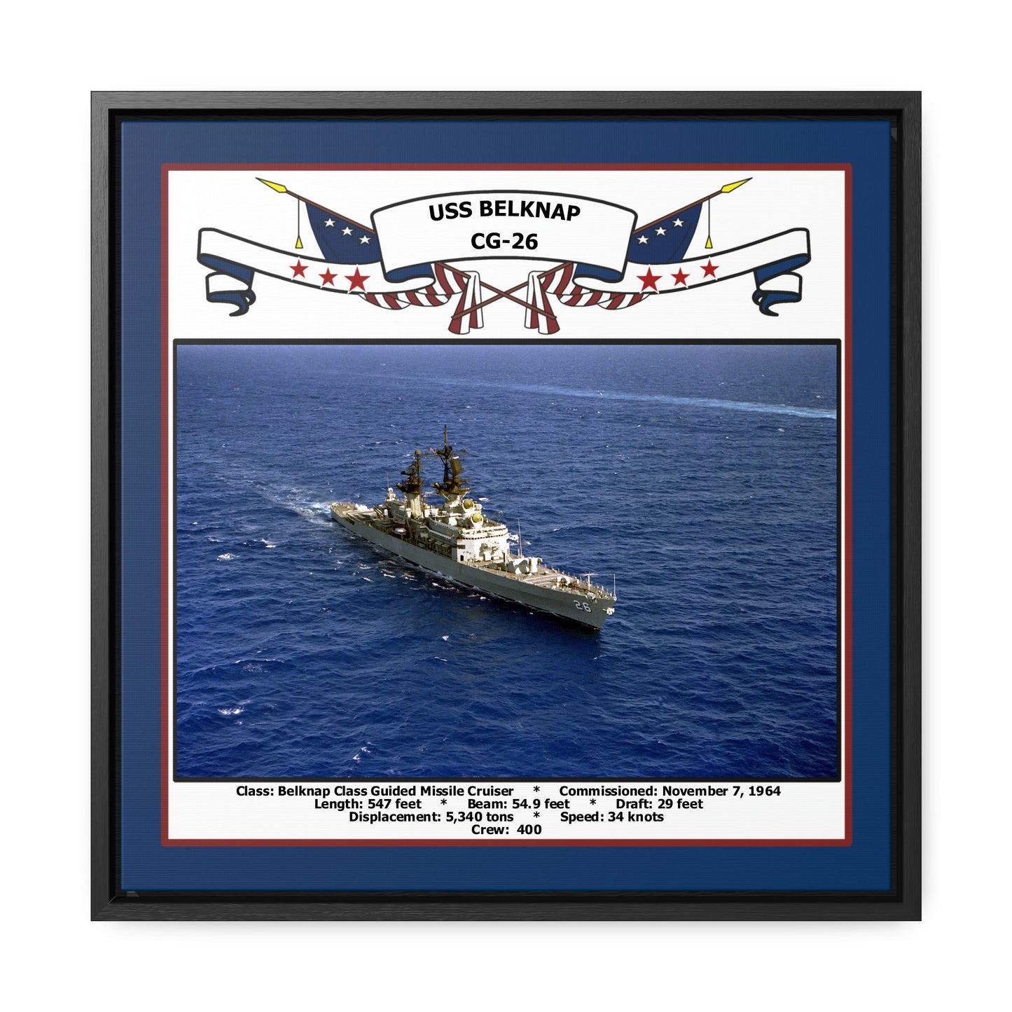 USS Belknap CG-26 Navy Floating Frame Photo Front View