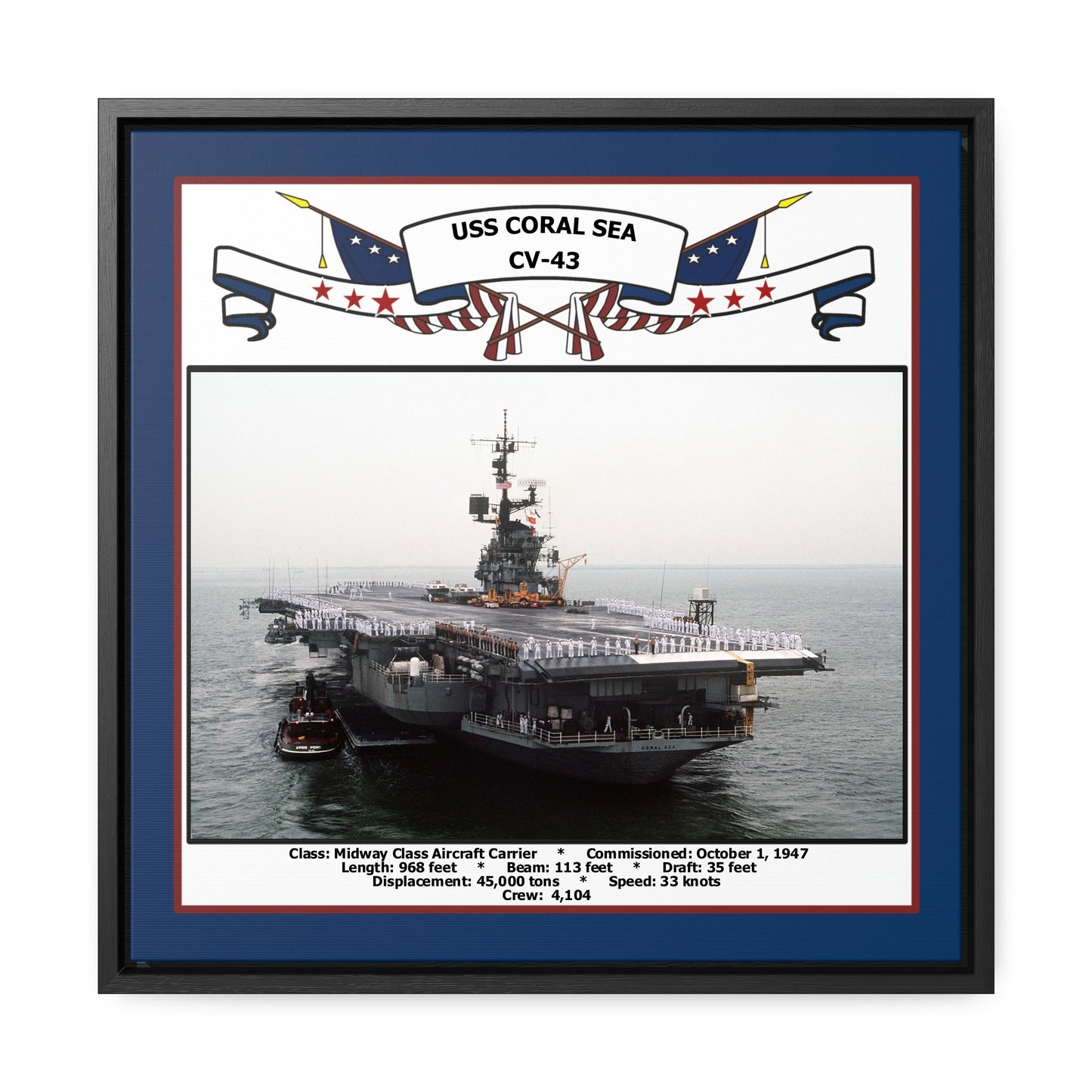 USS Coral Sea CV-43 Navy Floating Frame Photo Front View