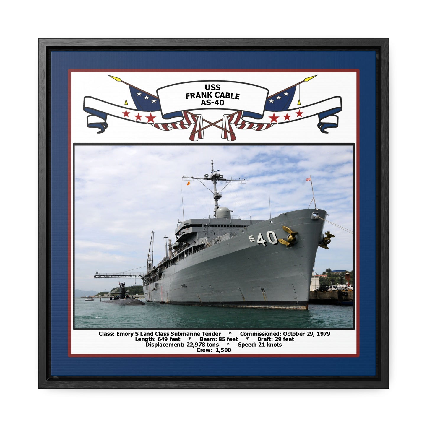 USS Frank Cable AS-40 Navy Floating Frame Photo Front View