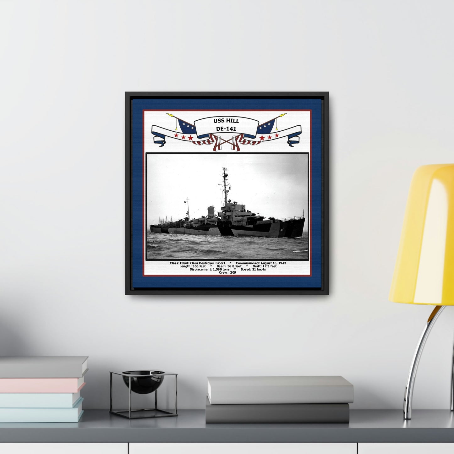 USS Hill DE-141 Navy Floating Frame Photo Desk View