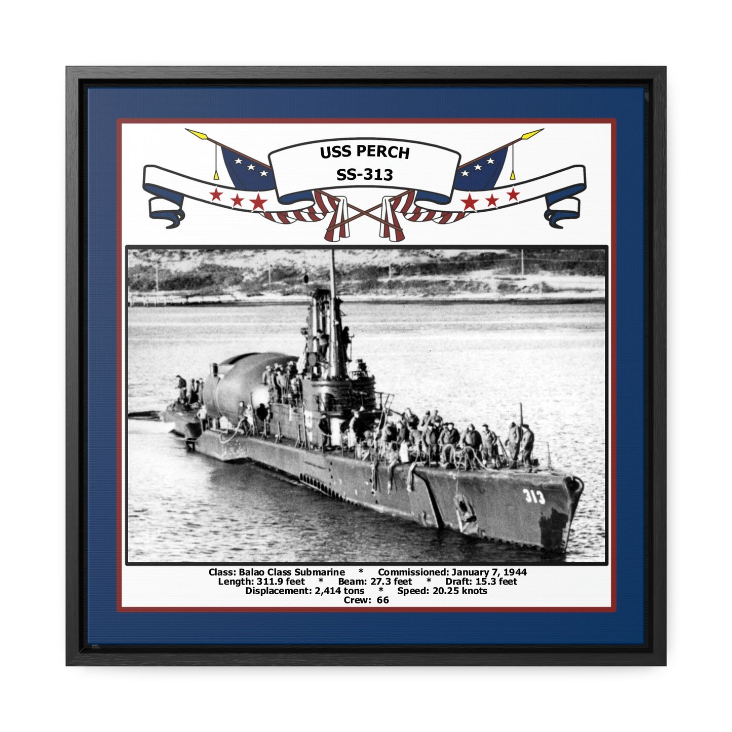 USS Perch SS-313 Navy Floating Frame Photo Front View