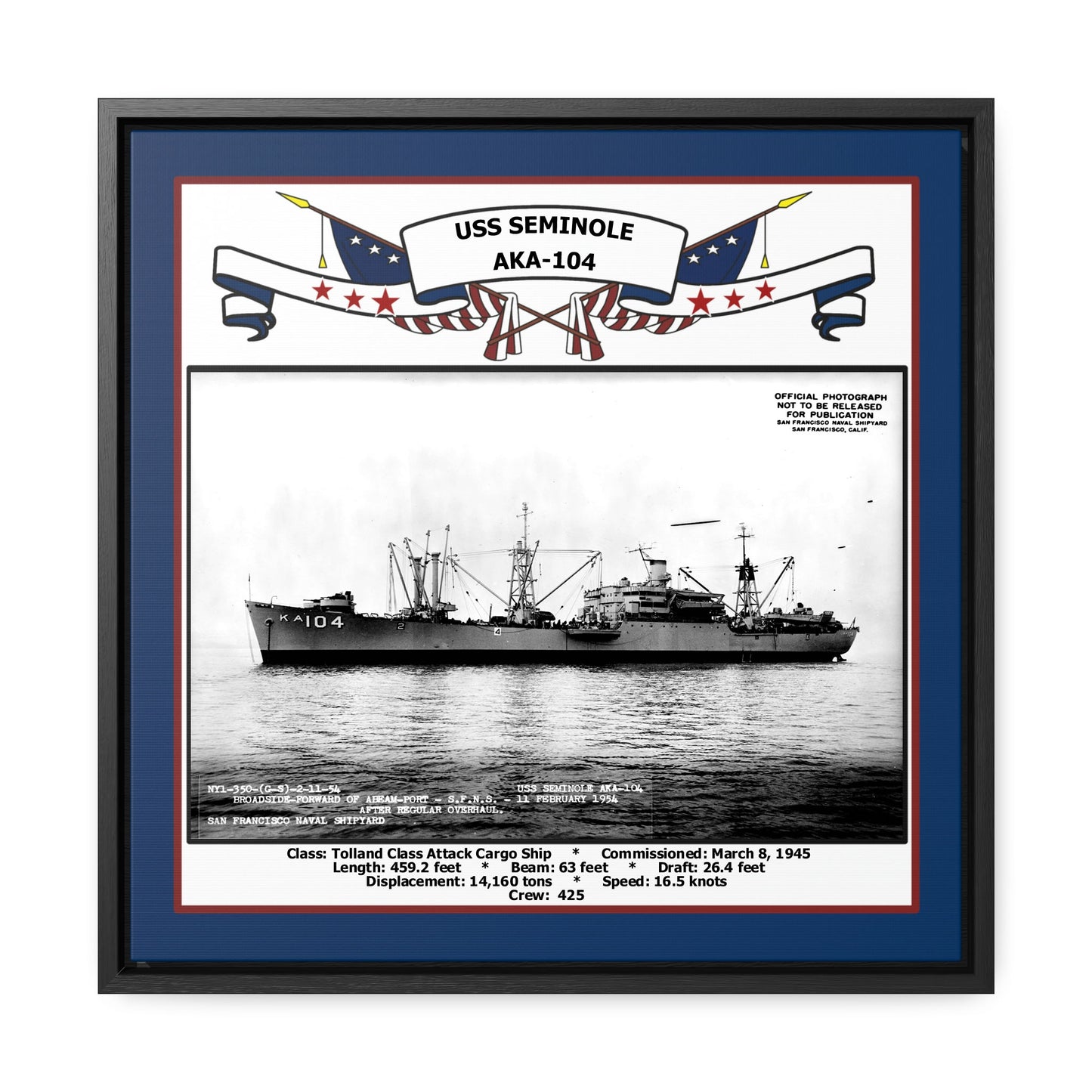 USS Seminole AKA-104 Navy Floating Frame Photo Front View