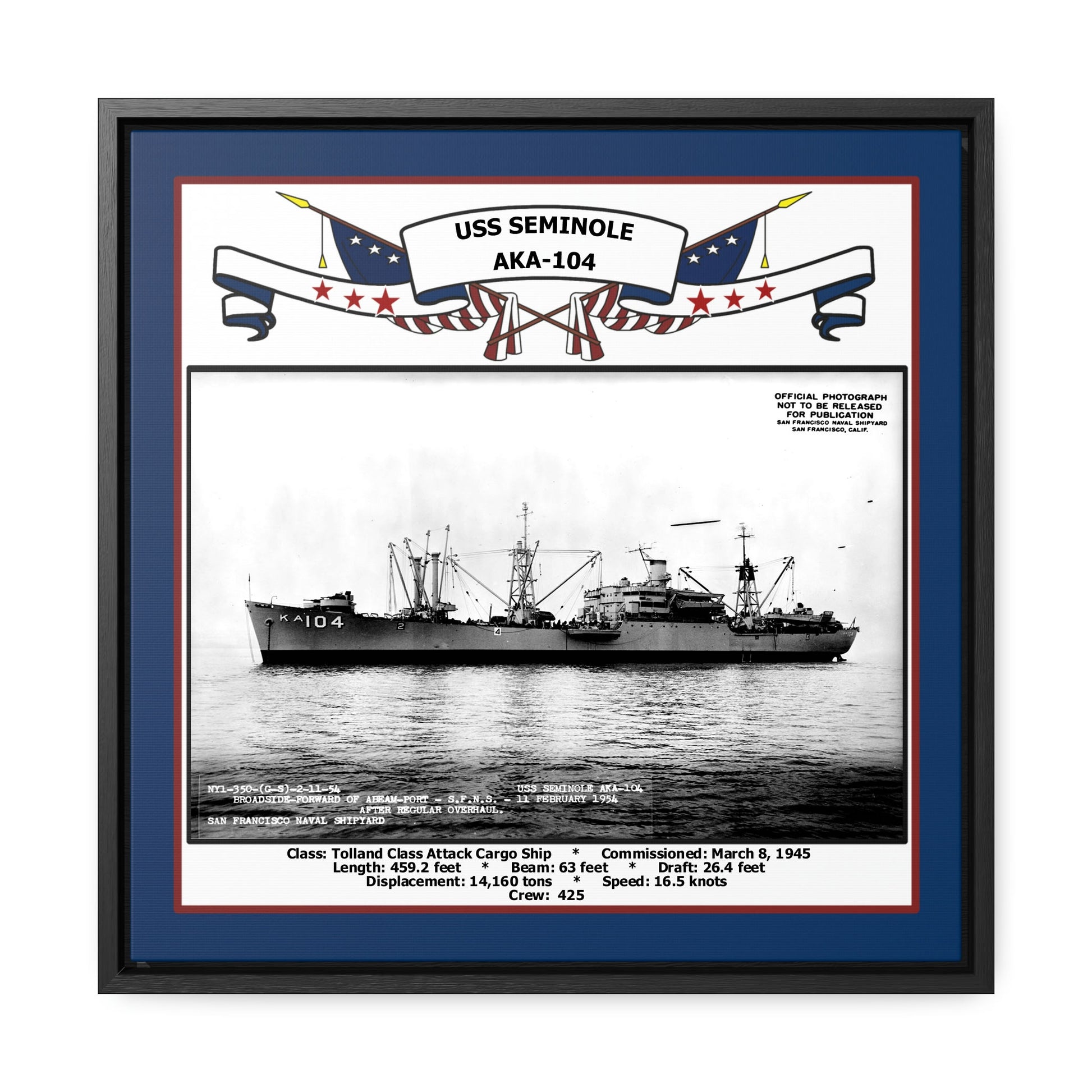 USS Seminole AKA-104 Navy Floating Frame Photo Front View