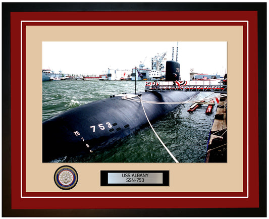 USS Albany SSN-753 Framed Navy Ship Photo Burgundy