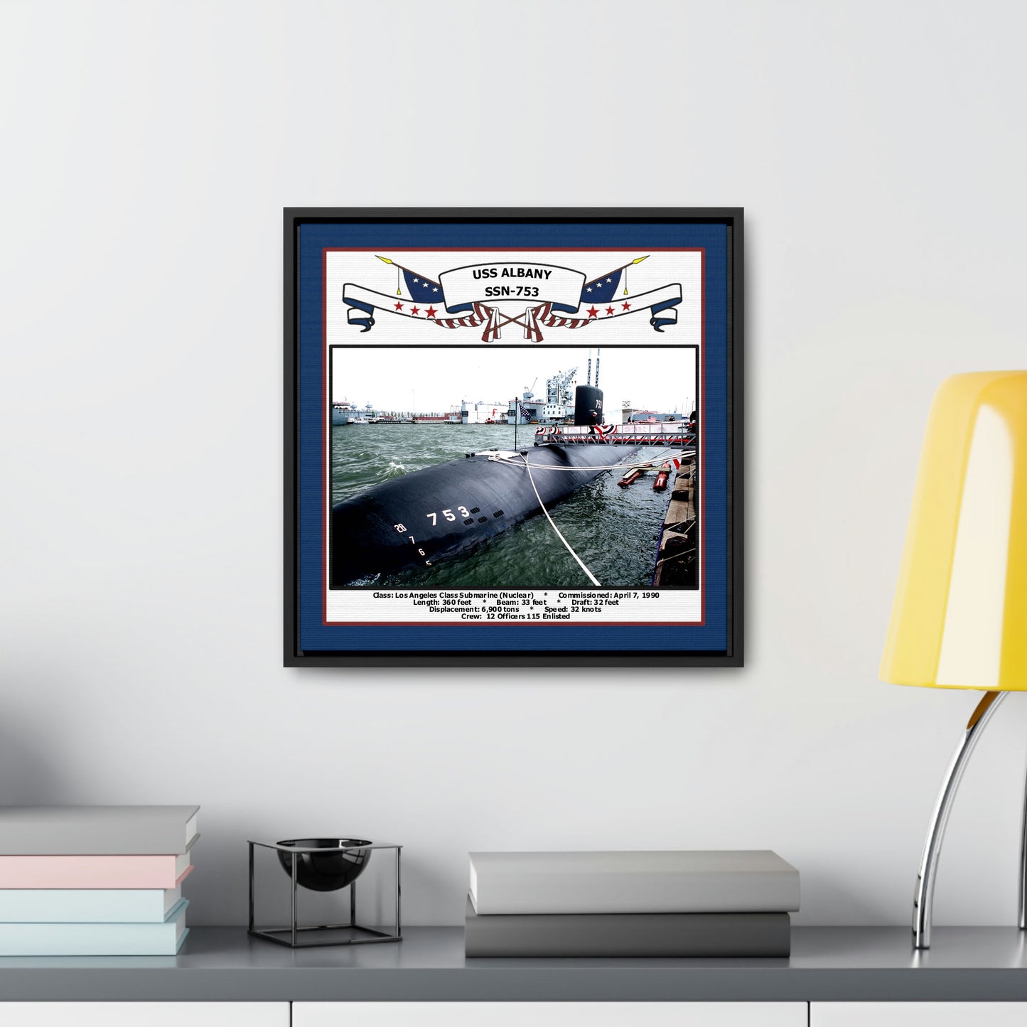 USS Albany SSN-753 Navy Floating Frame Photo Desk View