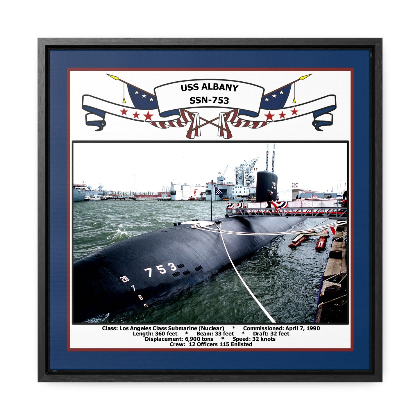 USS Albany SSN-753 Navy Floating Frame Photo Front View