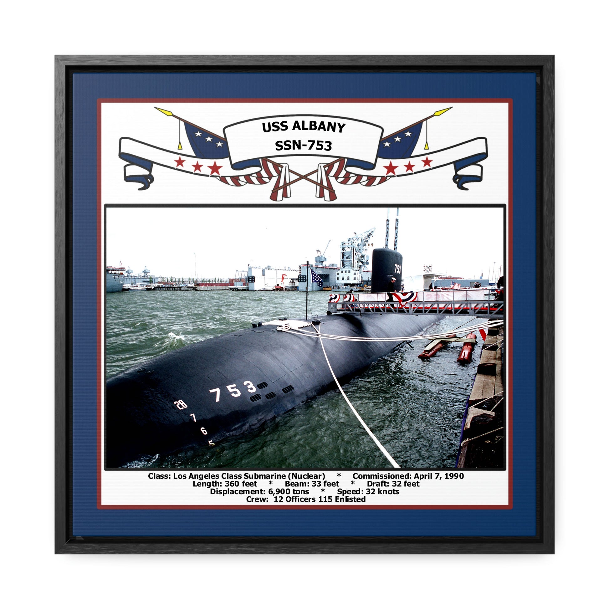 USS Albany SSN-753 Navy Floating Frame Photo Front View