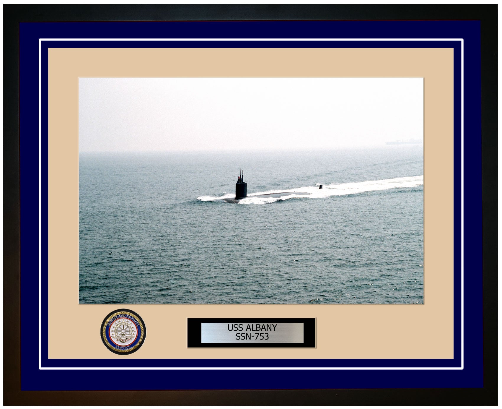 USS Albany SSN-753 Framed Navy Ship Photo Blue