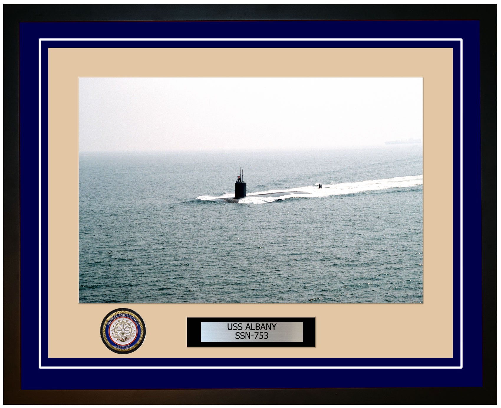 USS Albany SSN-753 Framed Navy Ship Photo Blue