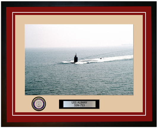 USS Albany SSN-753 Framed Navy Ship Photo Burgundy