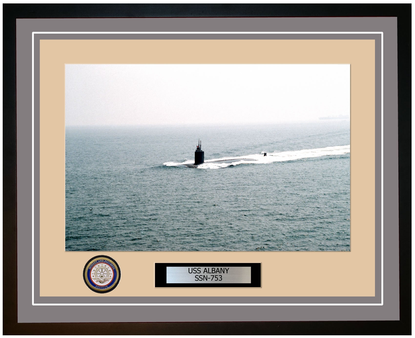USS Albany SSN-753 Framed Navy Ship Photo Grey