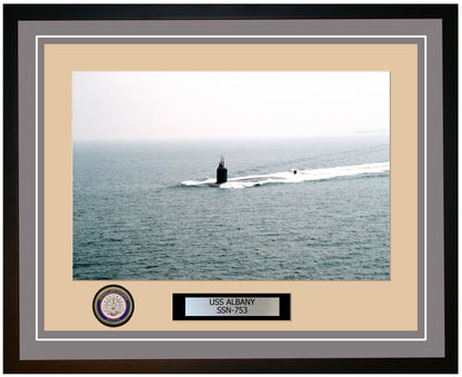 USS Albany SSN-753 Framed Navy Ship Photo Grey