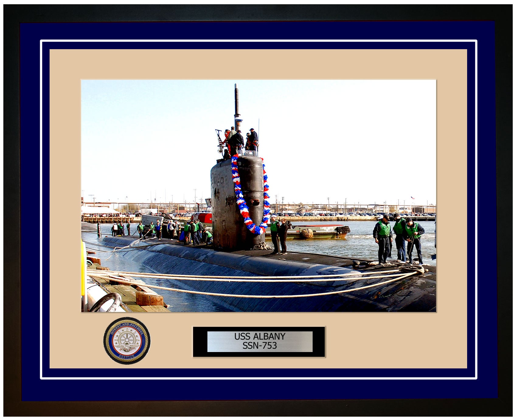 USS Albany SSN-753 Framed Navy Ship Photo Blue