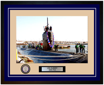 USS Albany SSN-753 Framed Navy Ship Photo Blue