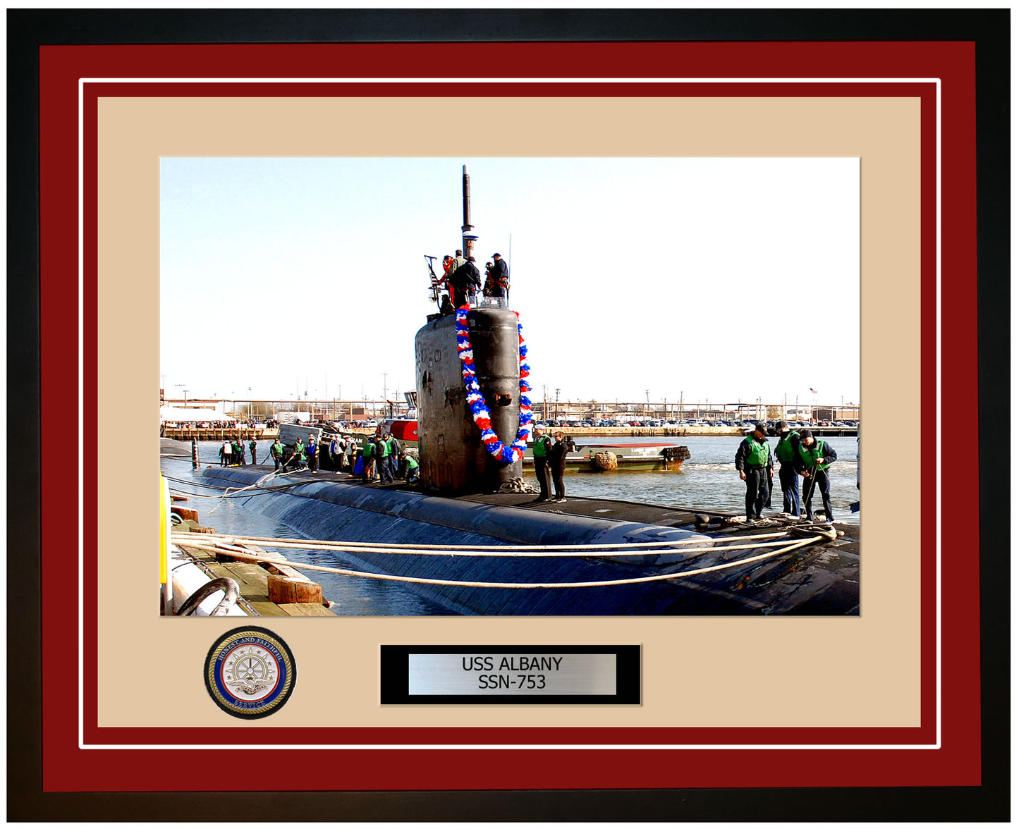 USS Albany SSN-753 Framed Navy Ship Photo Burgundy