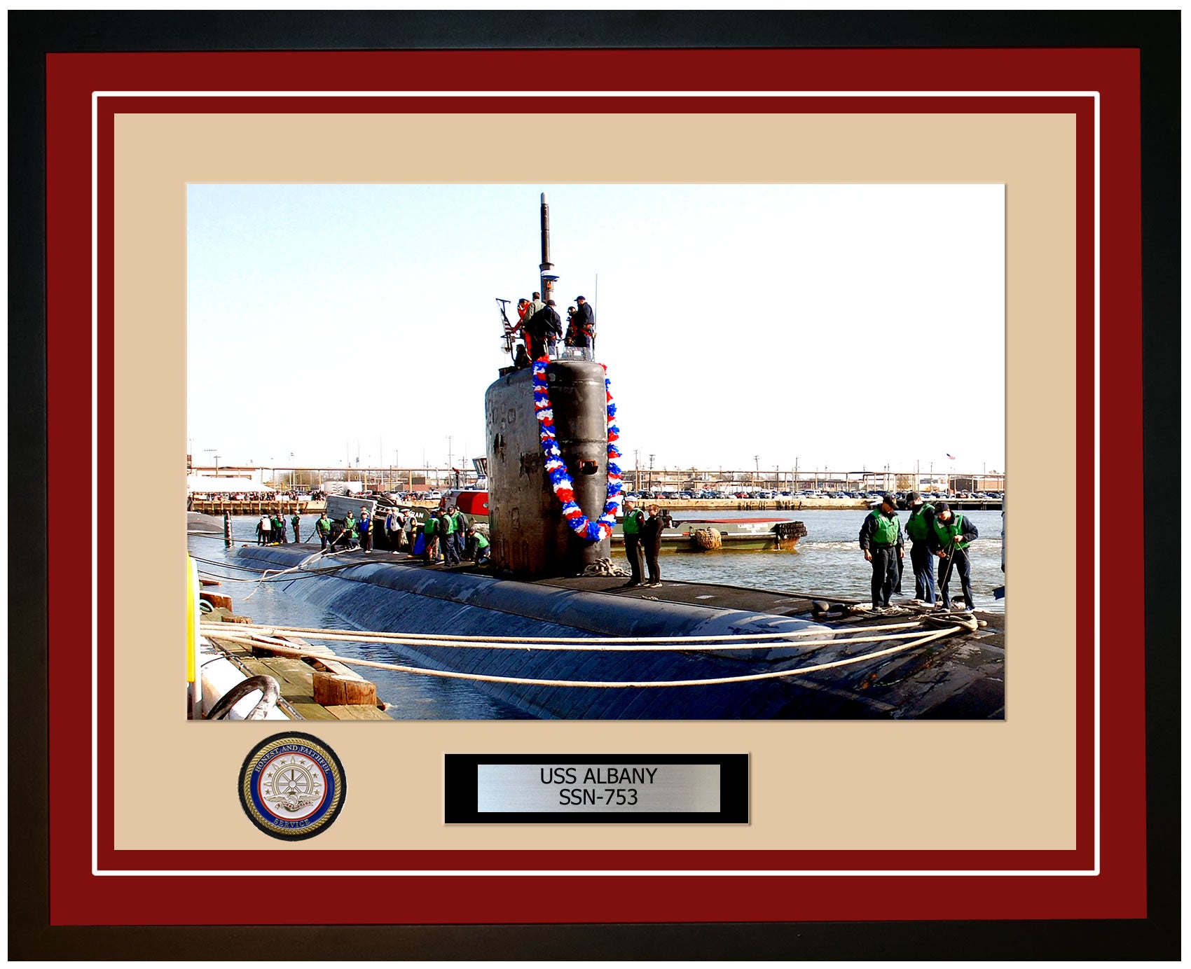 USS Albany SSN-753 Framed Navy Ship Photo Burgundy