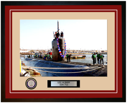 USS Albany SSN-753 Framed Navy Ship Photo Burgundy