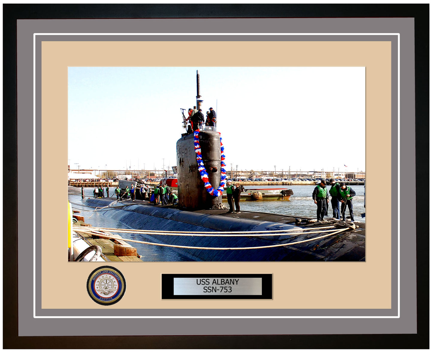 USS Albany SSN-753 Framed Navy Ship Photo Grey