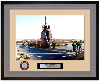 USS Albany SSN-753 Framed Navy Ship Photo Grey