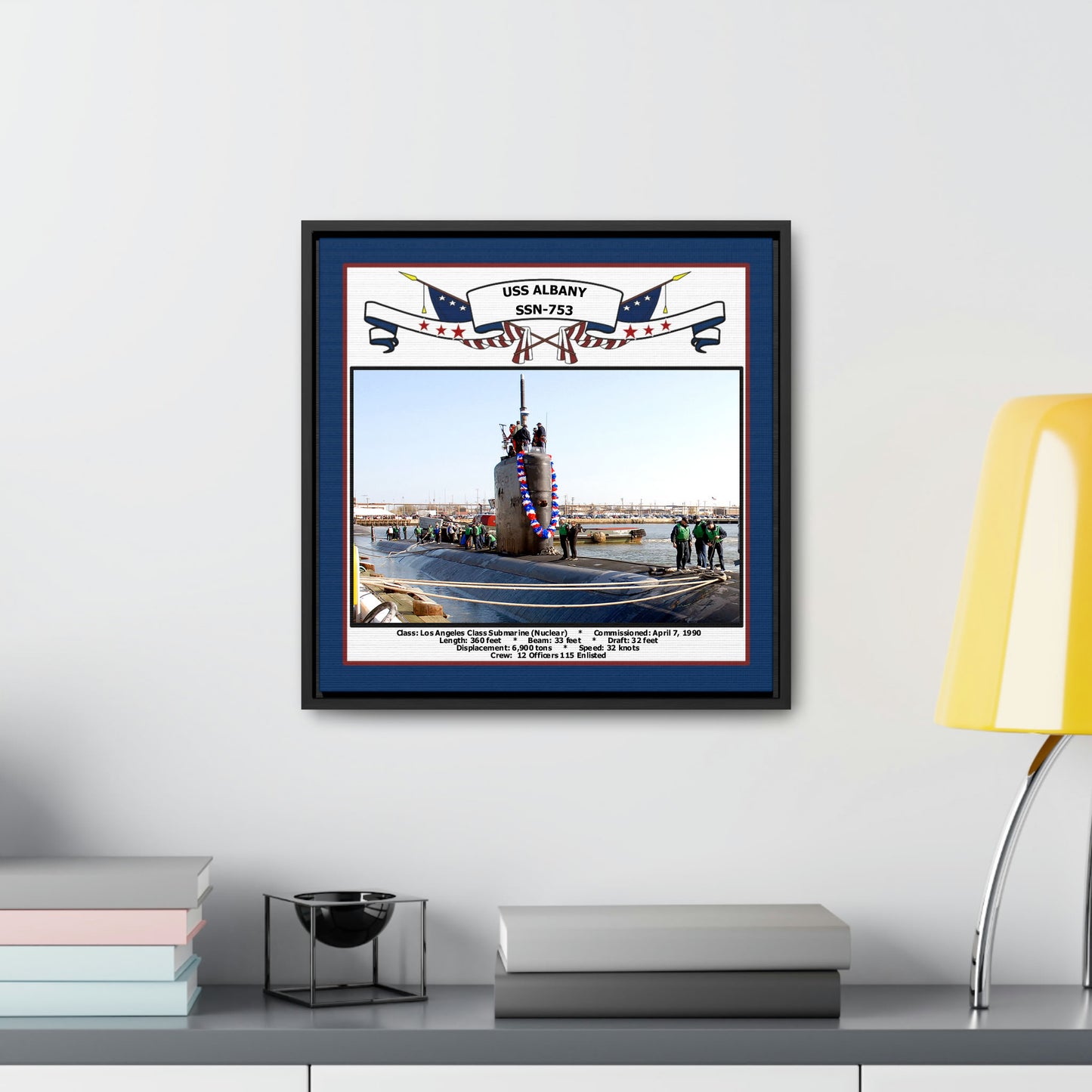 USS Albany SSN-753 Navy Floating Frame Photo Desk View