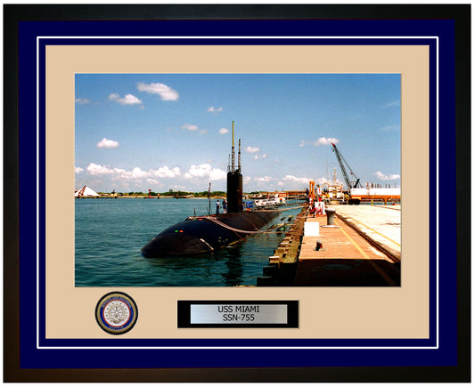 USS Miami SSN-755 Framed Navy Ship Photo Blue