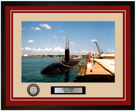USS Miami SSN-755 Framed Navy Ship Photo Burgundy