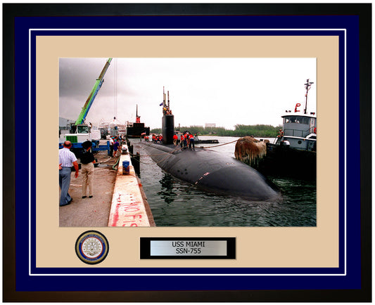 USS Miami SSN-755 Framed Navy Ship Photo Blue