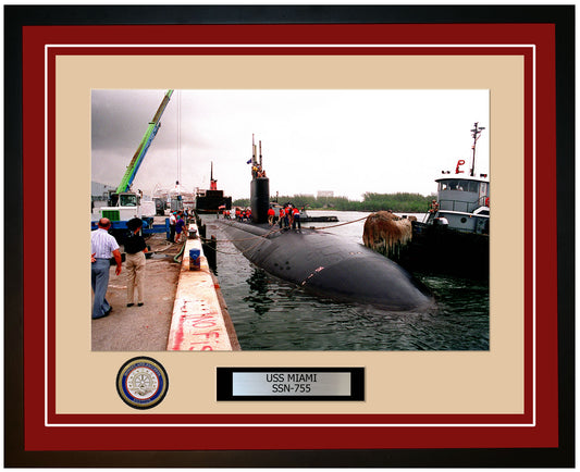 USS Miami SSN-755 Framed Navy Ship Photo Burgundy